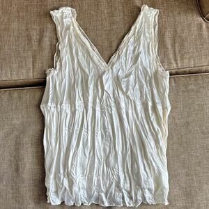 Cato Women's Tank Top Crinkle Stretch Sleeveless V-Neck Plus Ivory Lace 18 /‎ 20